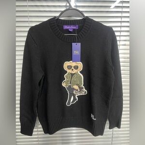 Ralph Lauren Black Crewneck Sweater with Bear Design